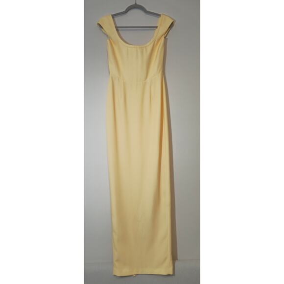 SAU LEE Butter Yellow Brooke Cap Slight Sleeves Crepe Fully Lined Maxi Gown Sz 6 - Picture 2 of 13